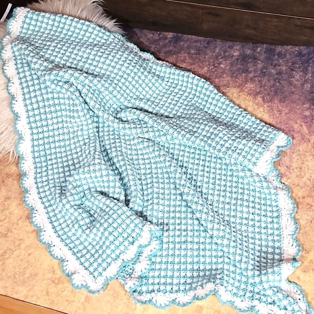Handcrafted Knitted Seafoam Green Baby Blanket